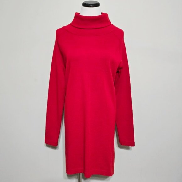 CROSSLEY Red Sweater Turtleneck Tunic Dress Top Wool Blend M  Women's Italy Made - Picture 1 of 13